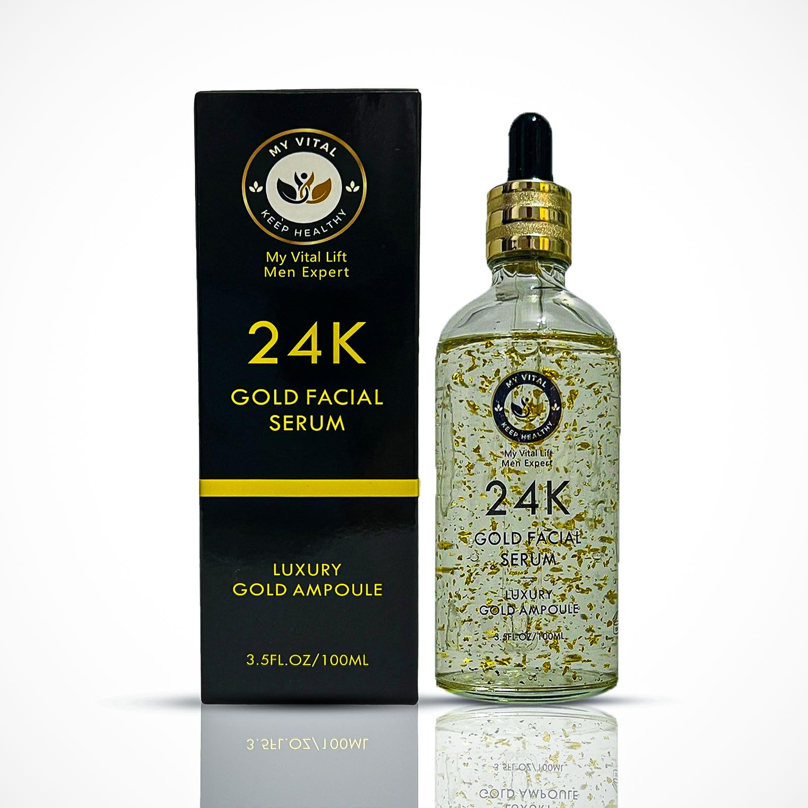 Hyaluronic Acid Serum 24K Gold 100ml – Luxurious Anti-Ageing Facial Essence for Deep Hydration, Wrinkle Reduction and Firming Support, Non-Comedogenic Moisturising Formula for Radiant Youthful Skin