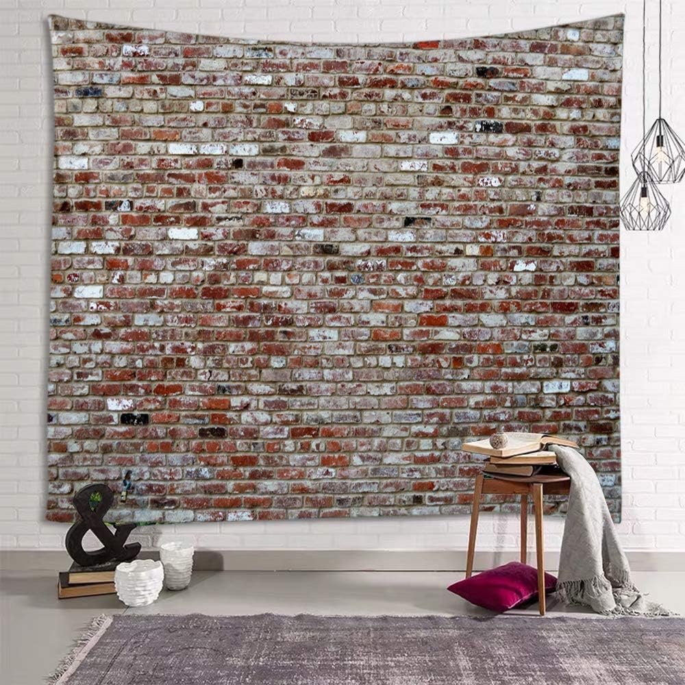 Tapestries - Sevendec Red Brick Tapestry Stone Wall Tapestry Vintage Tapestry Wall Hanging for Livingroom Bedroom Home Dorm Decor W90 x L71