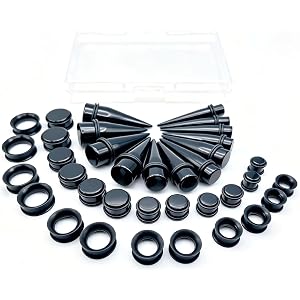 Memsion Ear Stretching Kit 00G-20mm 36pcs Big Gauges Acrylic Expander Taper | Black Acrylic Tapers Silicone Tunnels Plugs Ear
