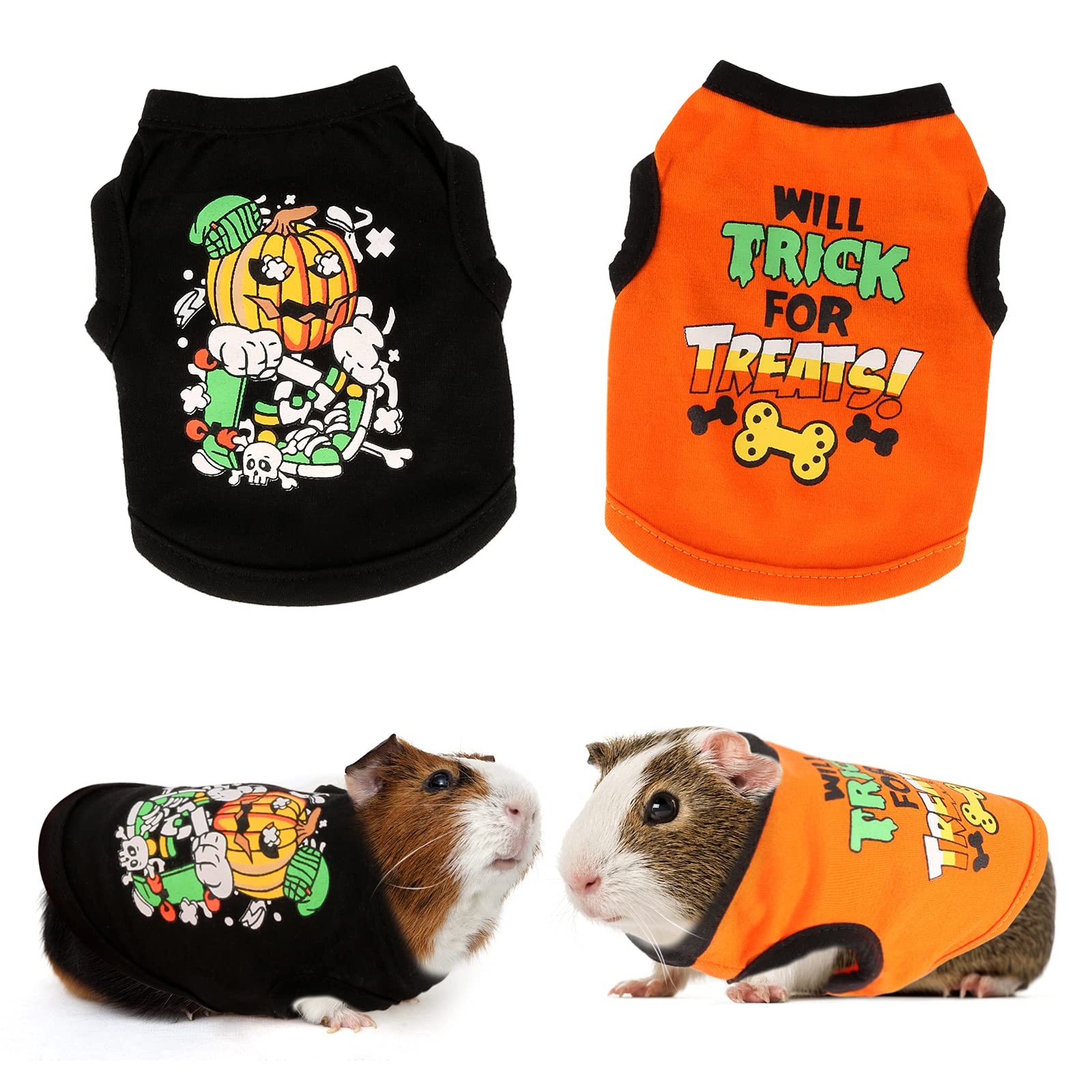 YUEPET 2 Pack Guinea Pig Shirts Warm Vest Cute Printed Clothes for Guinea Pig Hamster Ferret Chinchilla Kitten Cosplay Pet Apparel, Orange