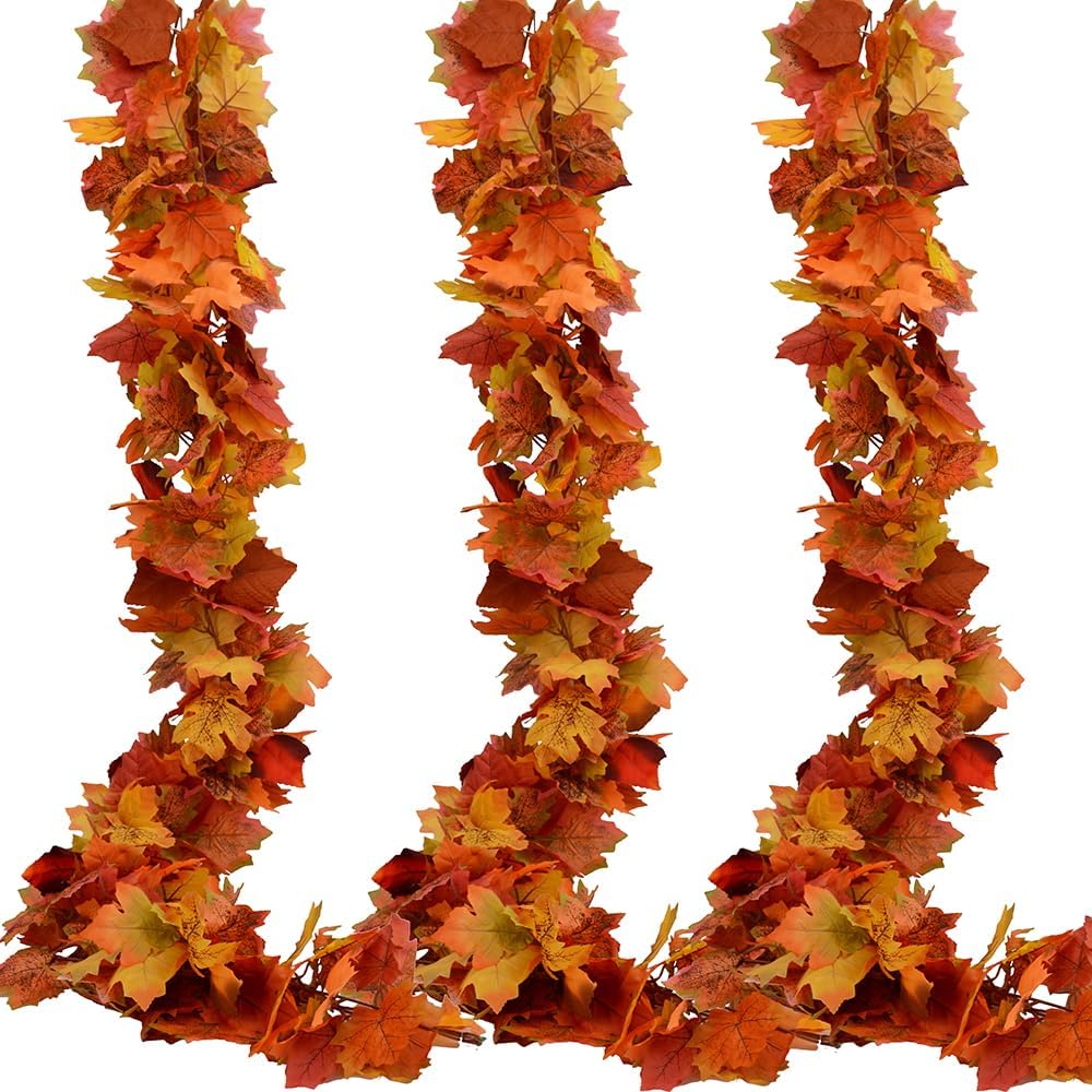 Wreaths, Garlands & Swags - 3 Pack Fall Garland Maple Leaf Garland 5.9Ft/Piece Fall Maple Leaves Garland Hanging Vine Garlands Artificial Fall Autumn Foliage Garland Thanksgiving Decor