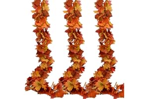 HANDIC 3 Pack Fall Garland Maple Leaf Garlands 5.9Ft/Piece Fall Maple Leaves Garland Hanging Vine Garlands Artificial Autumn Foliage Thanksgiving Decor (3, Orange)