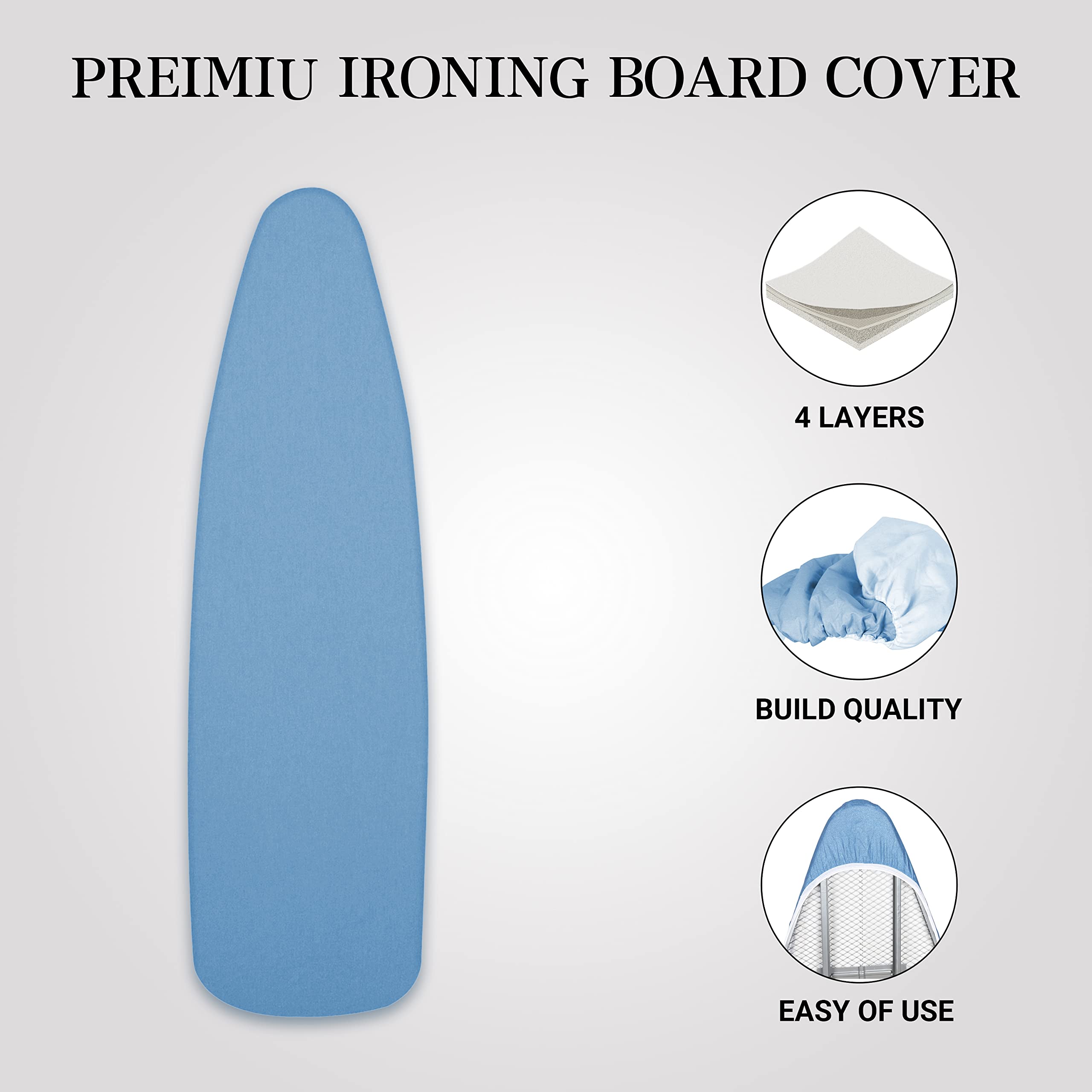 Ironing Board Cover and Pad | 100% Cotton Cover with Padding Standard Size with Aluminum Coating | Heat-Reflective Ironing Board with Elastic Edges Set | 54