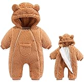 AiWMGL Newborn Baby Bear Outfit Suit Girls Boys Fleece Jumpsuit Romper Hooded Coat Winter Clothes Outwear Snowsuit