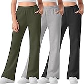 LessonZoo 3 Pack Girl's Uniform Flared Sweatpants Elastic Waist Bell Bottom Casual Athletic Pants with Pockets 5-14 Years