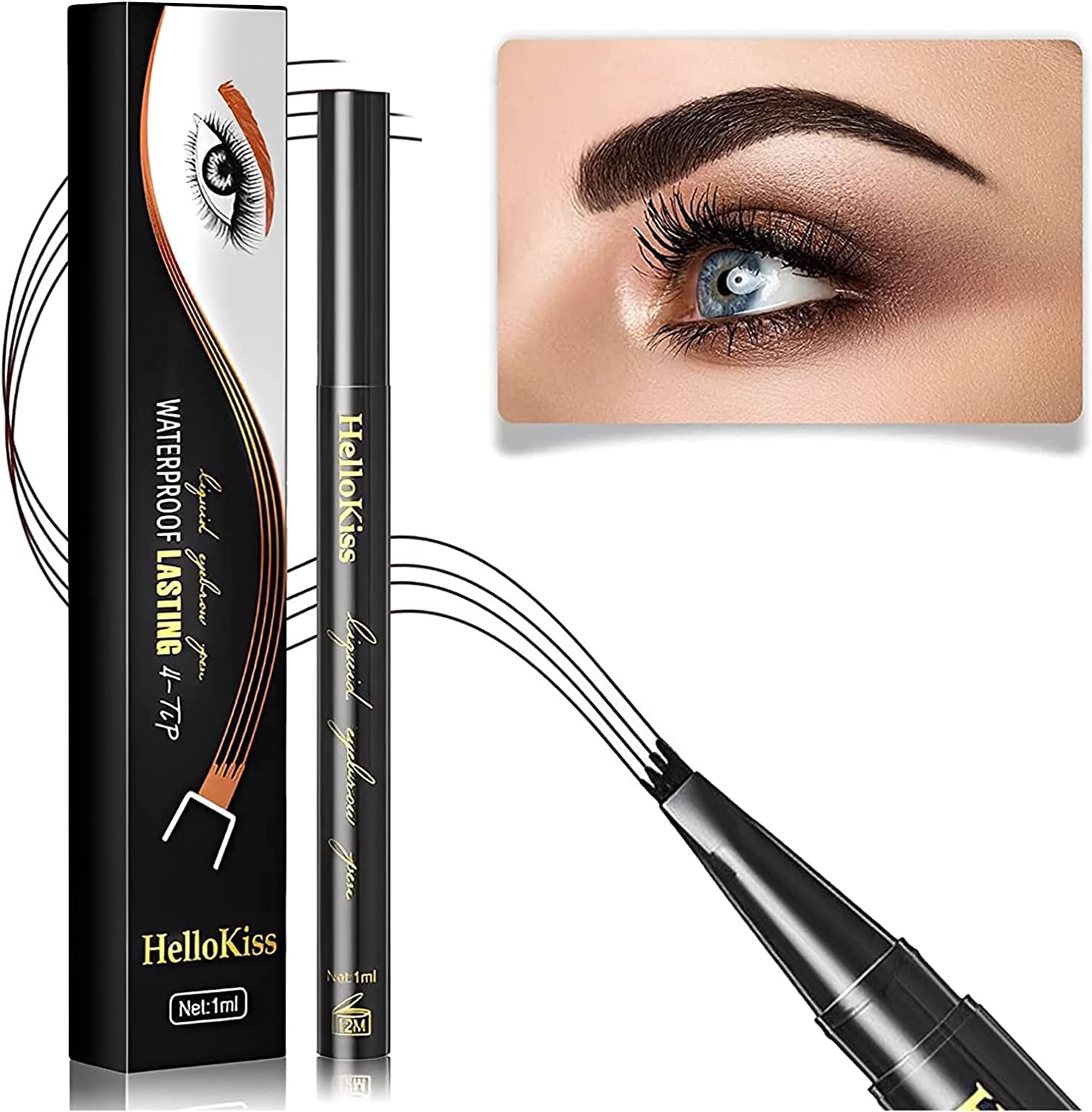 Eyebrow Pencil Eyebrow Microblading Pen, Eyebrow Makeup Micro 4 Point Brow Pen, Long-Lasting, Waterproof Brow Pen, Creating Natural Looking Brows Effortlessly (Black)