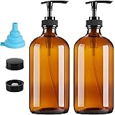 GIVAMEIHF Amber Glass Dispenser Bottles 2-Pack, 16oz Refillable Amber Glass Soap Dispenser with Pump, Brown Glass Containers for Kitchen & Bathroom - Dish Soap,Lotion,Shampoo,Conditioner & Body Wash