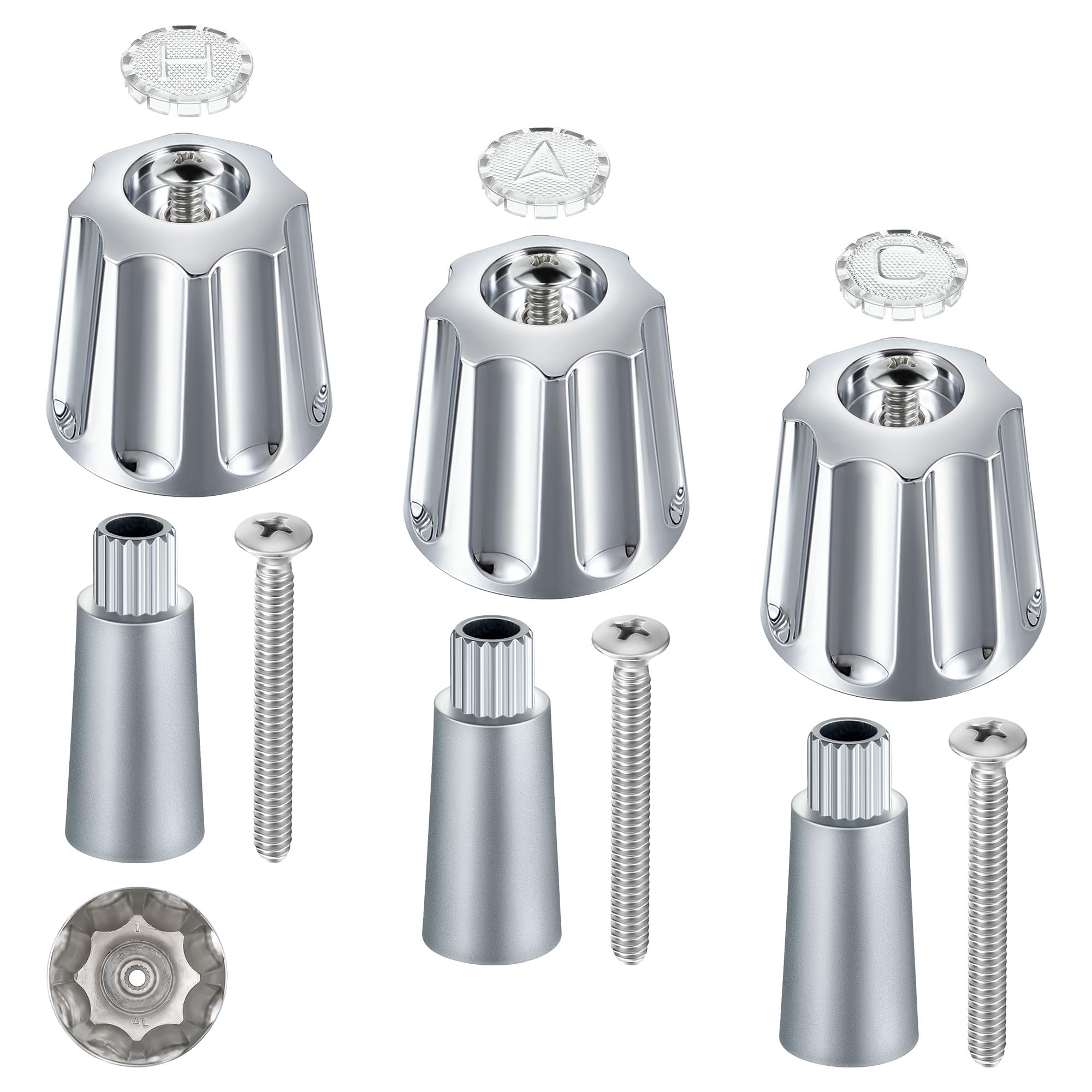 Photo 1 of Enhon 3 Piece Shower Knobs Replacement with 3 Adapters, Shower Faucet Handles Compatible with Gerber Bathtub Faucet, 16 Point Broach Adapters for Short & Long Valve Stems, Easy Installation