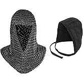 Pack of Chainmail Coif and Cotton Padded Arming Cap Protector Under Armor Chainmail Coif Ideal for LARP, Renfair