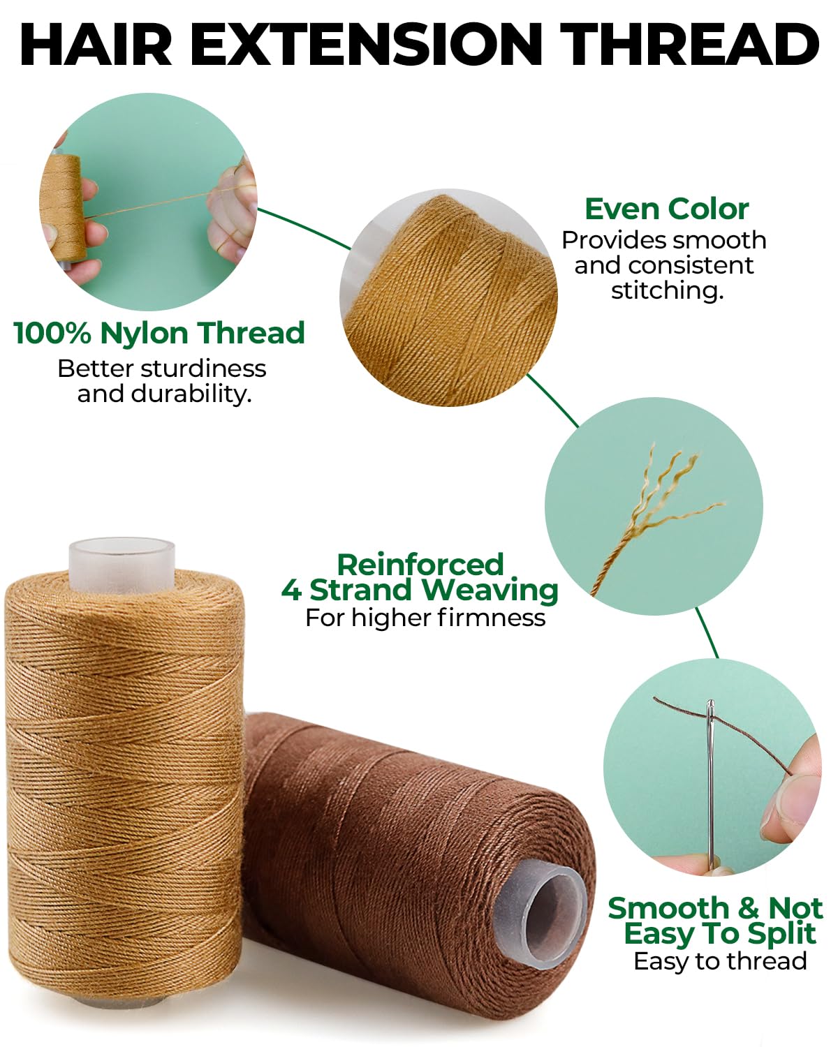 FIVEIZERO 5 Rolls Hair Extension Thread Sewing Threads Hair Weave Threads with 30 Pieces T/C/J/I Needles Using for Hand Sewing,Hair Extensions,Wig Making Hair Extensions Modelling Crafts CJ