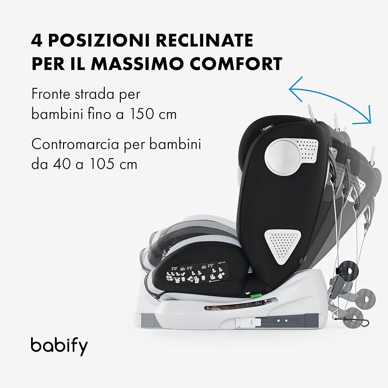 Onboard Seggiolone Auto Isofix I-Size per Bambini da 0 Mesi - 12 Anni, 40-150cm, Seduta Auto Bimbi Regolabile e Reclinabile, rotazione di 360º, Gruppo 0, 1, 2, 3