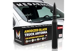MEGA RACER Universal 50 Cal Bullet Antenna for Truck Fits Ford F150 Chevy Silverado Ram 1500 GMC Sierra Jeep Wrangler Bronco Toyota Tundra | Antena para Carro | Short Car Antenna Replacement | Black 5.5 Inch