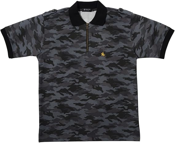 フォーチュナトウキョウ ポロシャツ 半袖 19 Masamune 政宗 迷彩柄 ジッパーポロシャツ メンズ ブラック ポロシャツ 通販 Amazon