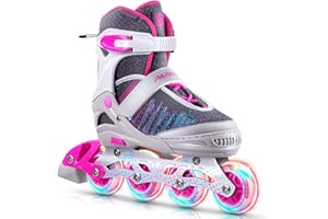 PAPAISON Inline Skates for Boys and Girls with Full Light up Wheels, Beginner Adjustable Illuminating Roller Skates for Kids Youth Women and Men…