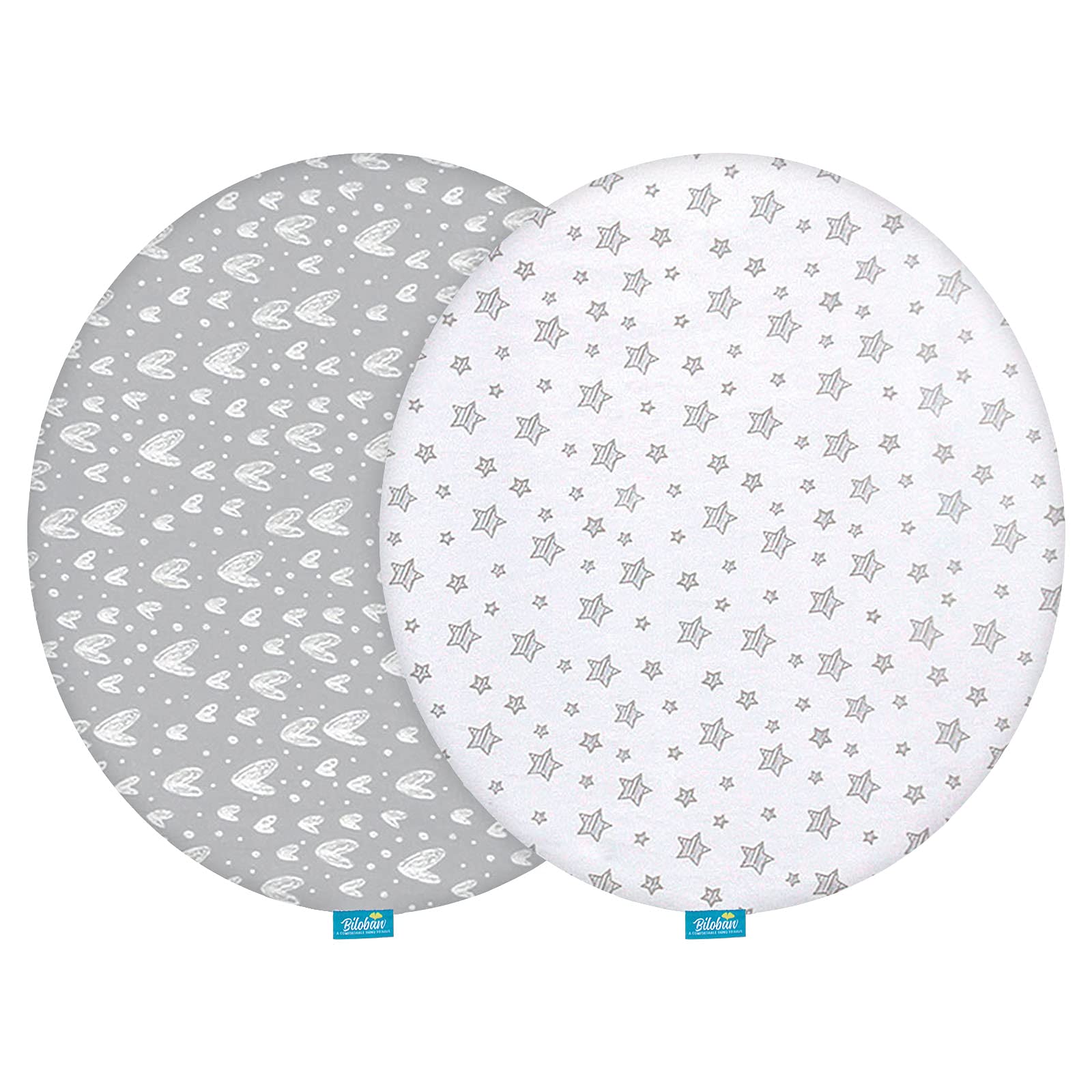 Photo 1 of Bassinet Sheets Compatible with Fisher-Price On-The-Go Baby Dome, 2 Pack, 100% Jersey Knit Cotton Fitted Sheets, Breathable and Heavenly Soft, Grey Hearts and White Stars Print for Baby