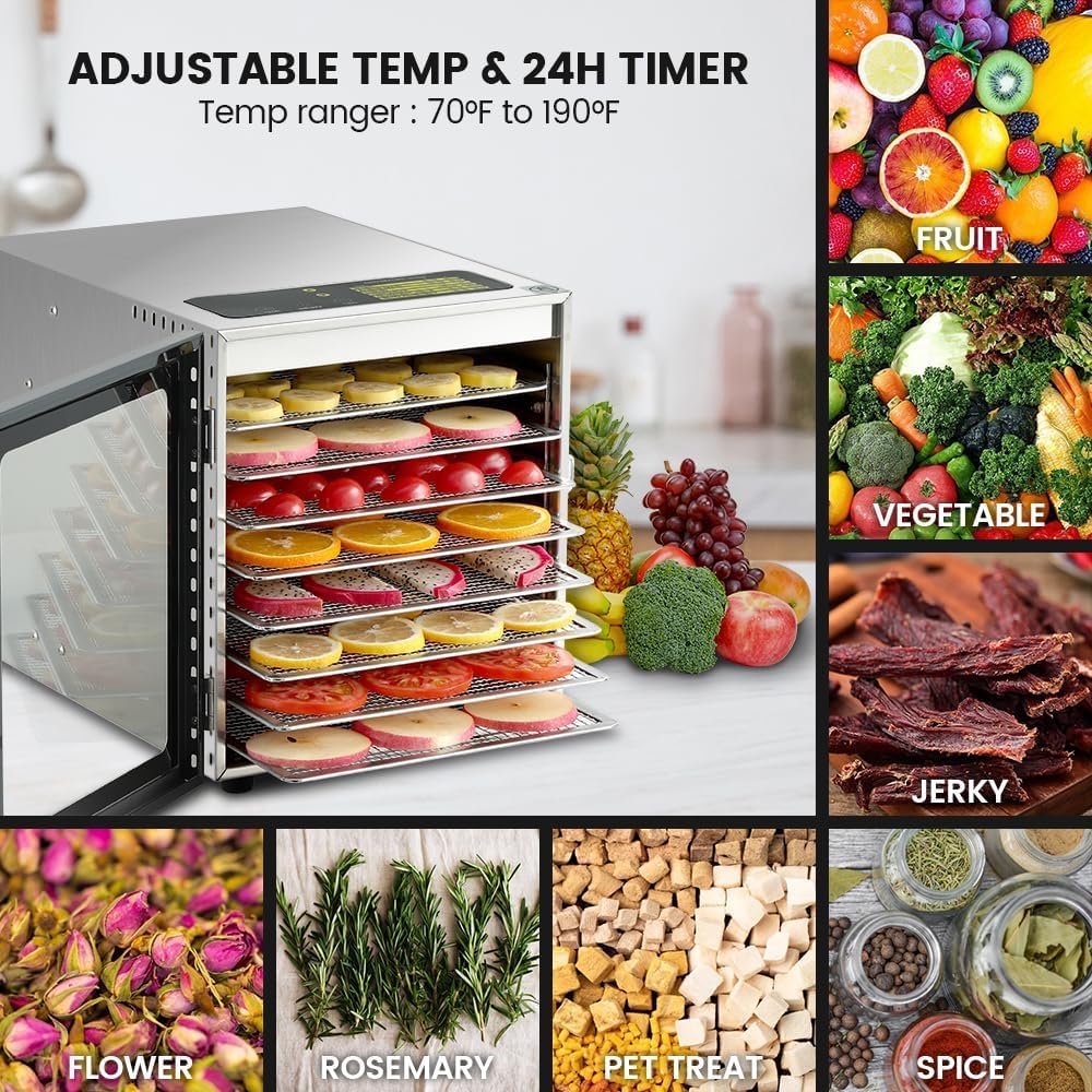 Food-Dehydrator for Jerky 12 Stainless Steel Trays, 800W Food-Dehydrator Machine for Home Use, Food-Dryers Machine for Fruit, Meat, Treats, Herbs, Vegetables