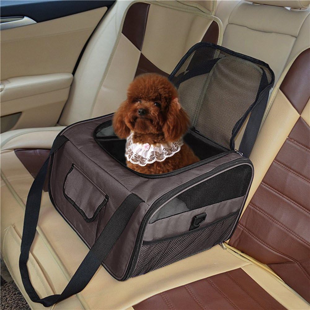 Dog Booster Car Seat Carrier Pets Carrier, Lookout Booster Seat, Portable Fordable Cat Puppy Dog Booster Seat Travel Bag Cage Kennel (Brown)