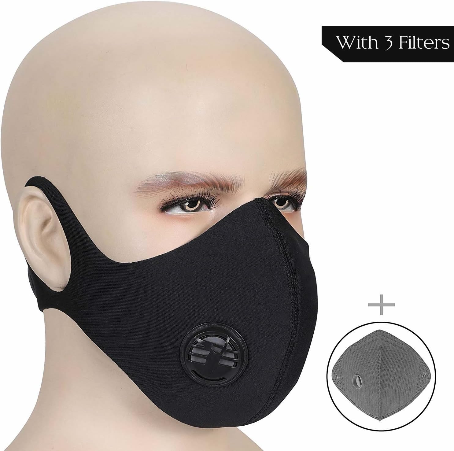 Dust Mask,Lyanty Anti Pollution Dustproof Mask Fume Fog Pollen Activated Carbon Fitness Masks for Pollen Allergy PM2.5 Running Cycling and Outdoor - Black (One Mask + 3 filters)