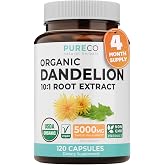 USDA Organic Dandelion Root Extract - High Potency 10:1 Dandelion Root Supplement with 5000mg Herbal Equivalent Strength for Liver Cleanse Detox &amp; Repair Support - Vegan &amp; Non-GMO (4 Month Supply)