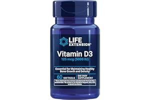 Life Extension Vitamin D3 125 mcg (5000 IU), Bone Health, Brain Performance, Immune System Support, Gluten-Free, Non-GMO, Onc