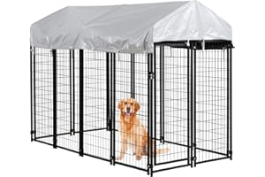 DOPINMIN Dog Kennel Outdoor for Large Dog Heavy Duty Dog Fence Cage 8 X 4 X 6ft Metal Welded Wire Dog Pen with UV-Resistant Waterproof Roof
