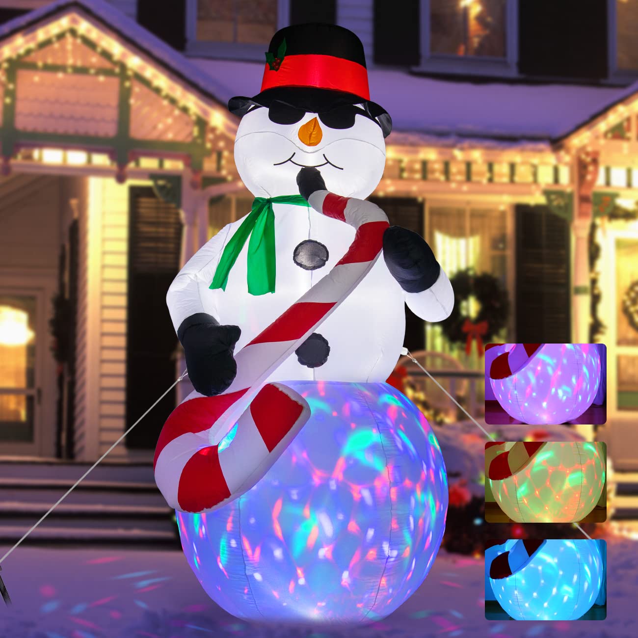 GlobaLink 2.4m/8FT Christmas Inflatables Snowman, Blow up Snowman Inflatable with Colorful Rotating LED Lights, IP44 Waterproof Outdoor Xmas Decorations for Indoor Yard Garden (LE-CO-0010-UK)