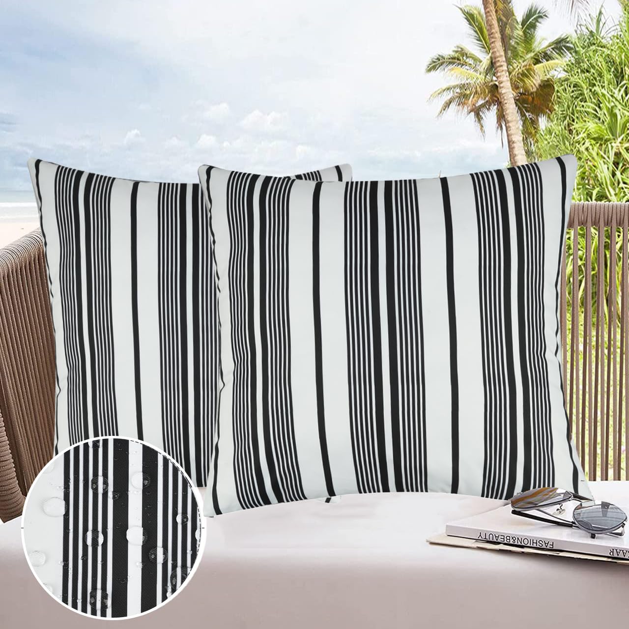 Photo 1 of JASEN Black and White Striped Outdoor Pillow Cover, Outdoor Pillow Covers 18x18 Waterproof Set of 2, Decorative Throw Pillow Cover for Outside Patio Furniture Garden (No Inserts)
