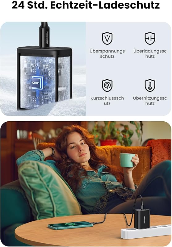 USB C Ladegerät 65W, 3-Port kompaktes Netzteil, PPS Schnellladegerät — Foto 5 von 7