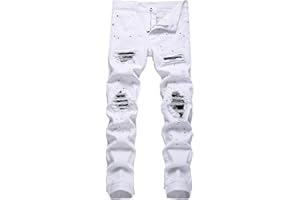 OIIIO Men's Patch Ripped Stretch Regular Fit Jean