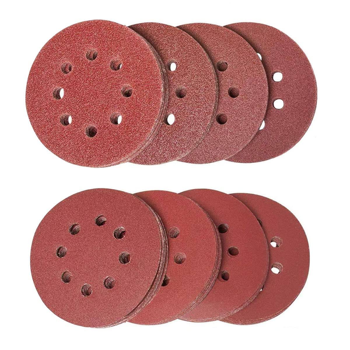 Goysen 80pcs 125mm Sanding Discs, Hook and Loop 10 x 40/60/80/120/180/240/320/400 Mixed Grit, 5 Inch 8 Hole Round Sanding Discs Pads for Random Orbital Sander
