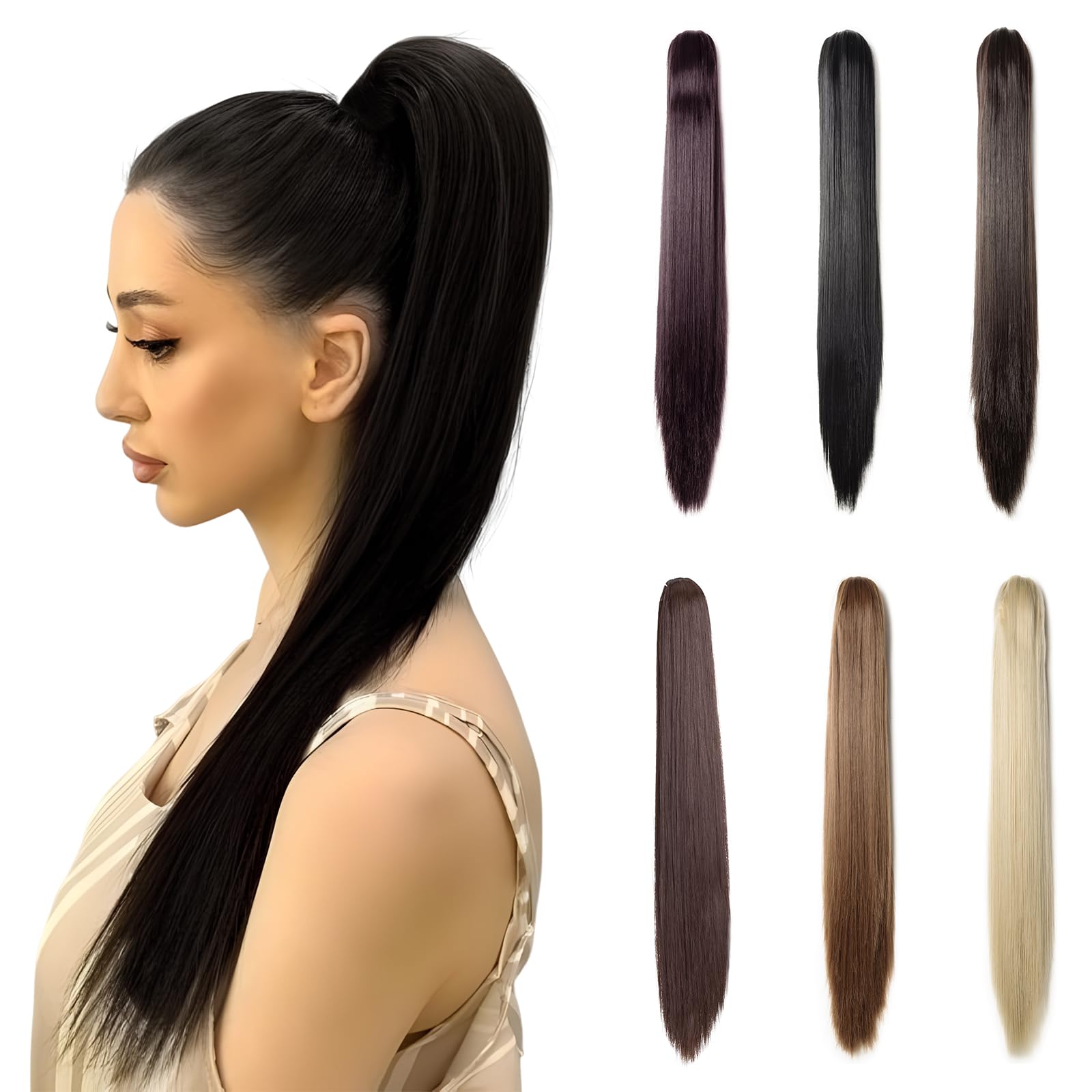Benehair Ponytail Hair Extensions Claw Clip in 21 Inches Long Straight Ponytail Extensions Natural Black Hair Pieces for Women(Natural Black, 140g) — image 1