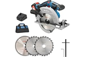 Dong Cheng 20V MAX 7-1/4'' Brushless Cordless Circular Saw Kit, 0-45 Degree Bevel Capability, with Dust Collection Adaptor, 24T and 40T TCT Blade Included, 4.0Ah Battery and Charger Kit
