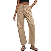 Eddoyee Barrel Jeans Women Cargo Ankle Pants Casual Wide Leg Baggy Denim Pants High Waist Trousers Stretchy with 6 Pockets