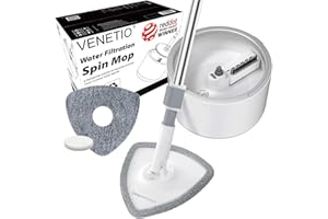 Innowellclean Water Filtration Triangle Spin Mop & Bucket Set for Floor Cleaning - Self Wringing/Dry/Wet All-in-One Washable 