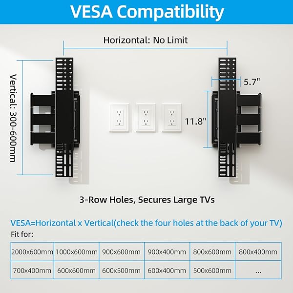 HOME VISION HEAVY DUTY FULL MOTION TV WALL MOUNT BRACKET FOR 48-120 INCH FLAT/CURVED TVS, 200LBS CAPACITY, LOW PROFILE ULTRA SLIM DESIGN WITH SWIVEL/TILT, CORNER LARGE DUAL ARM, MAX VESA 2000X600MM