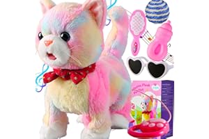 MARSJOY Colorful Leash Walking Cat Set Interactive Talking Cat Singing Dancing Kitten Mimicking Repeat What You Say Kitty Touch and Voice Control Nodding Wagging Tail Plush Electric Kitty for Kid Gril
