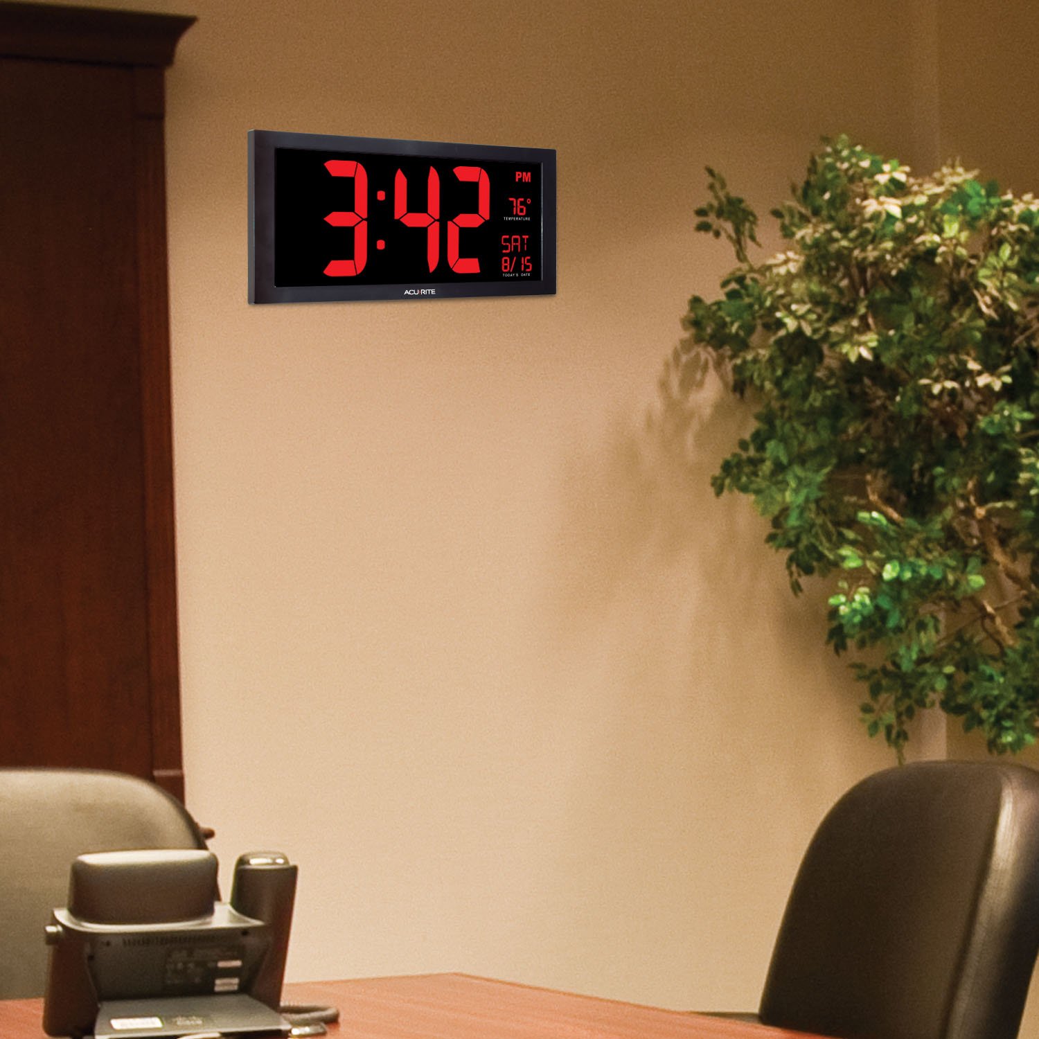AcuRite 75100 Large Digital Clock with Indoor Temperature LED Wall