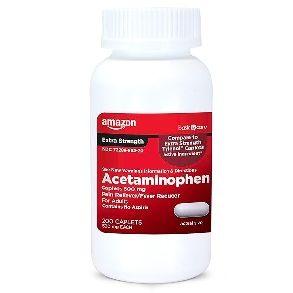 AMAZON BASIC CARE EXTRA STRENGTH PAIN RELIEF, ACETAMINOPHEN CAPLETS, 500 MG, 200 COUNT (PACKAGING MAY VARY)