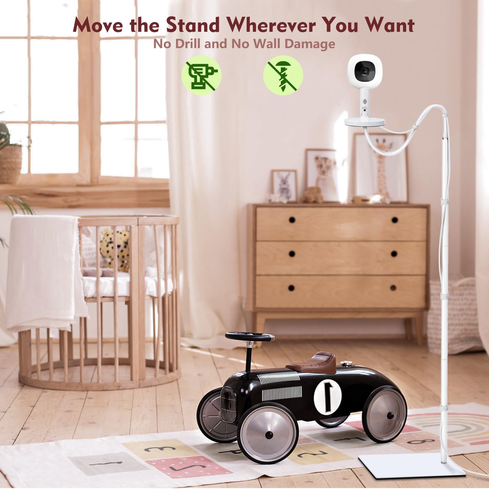 Baby Monitor Floor Stand Compatible with HelloBaby, Nanit Pro, Infant Optics, Babysense, Owlet, Baby, Bonoch, Adjustable Height from 37.4-69, Universal Baby Camera Stand Mount, Safety for Nursery