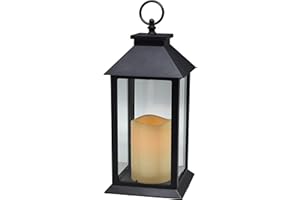 YAKii Hanging Glass Panes Lantern Portable Led Lantern Decorative Operated by 3AAA Battery Use for Garden Yard, Indoor Decoration Candle (Black)