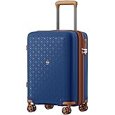 Kono 20 Inch Expandable Hard-Shell Suitcase, Ideal For Short Trips, Durable PP Material, With Hidden Cup Holder & TSA Lock, Navy/Brown
