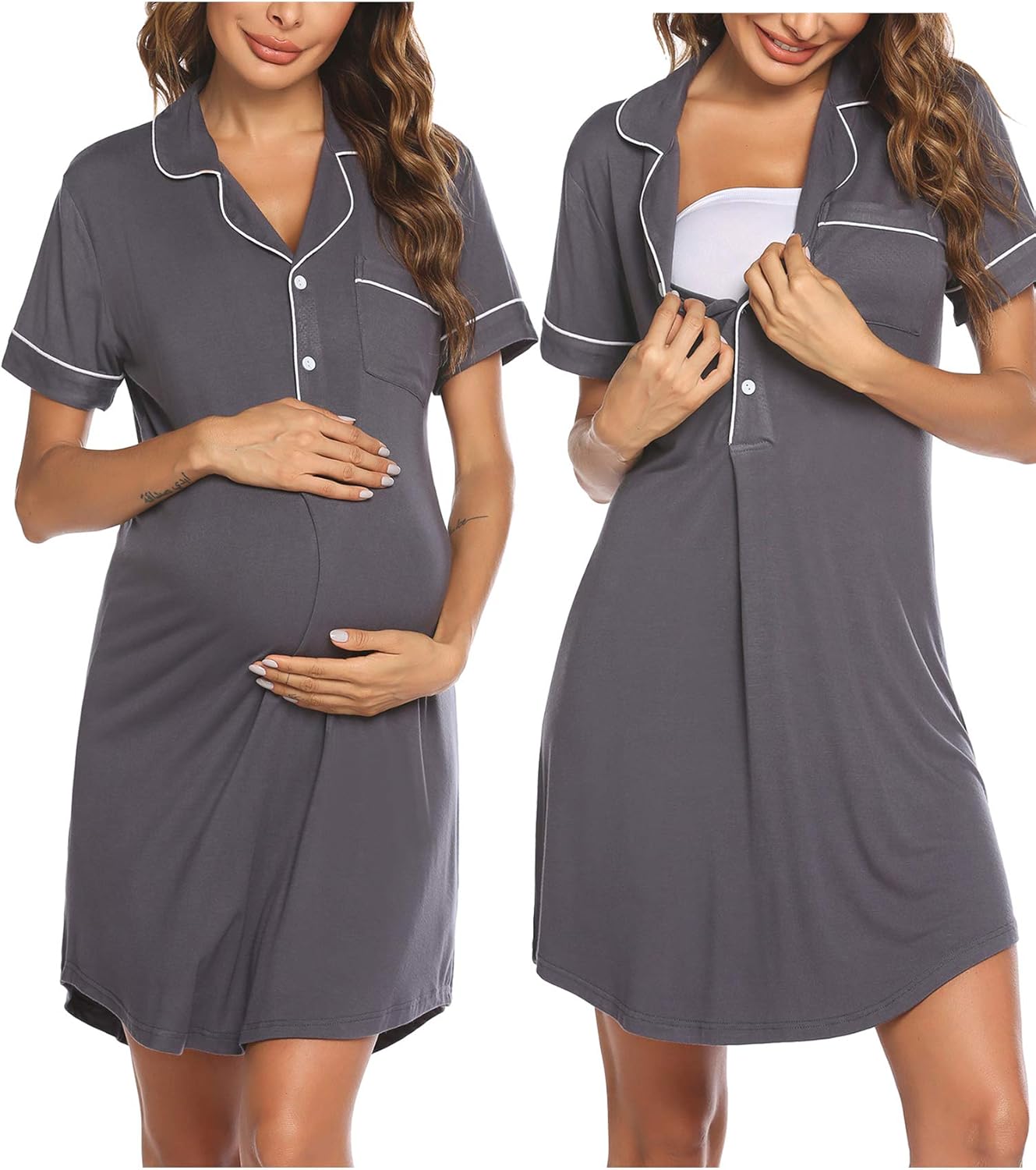 Ekouaer Nursing Nightgowns for Breastfeeding Cotton Button Labor and
