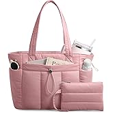 TOPDesign Puffy Tote Bag for Women with Cup Holder & Laptop Compartment & Cosmetic Bag & Trolley Sleeve for Work, Travel