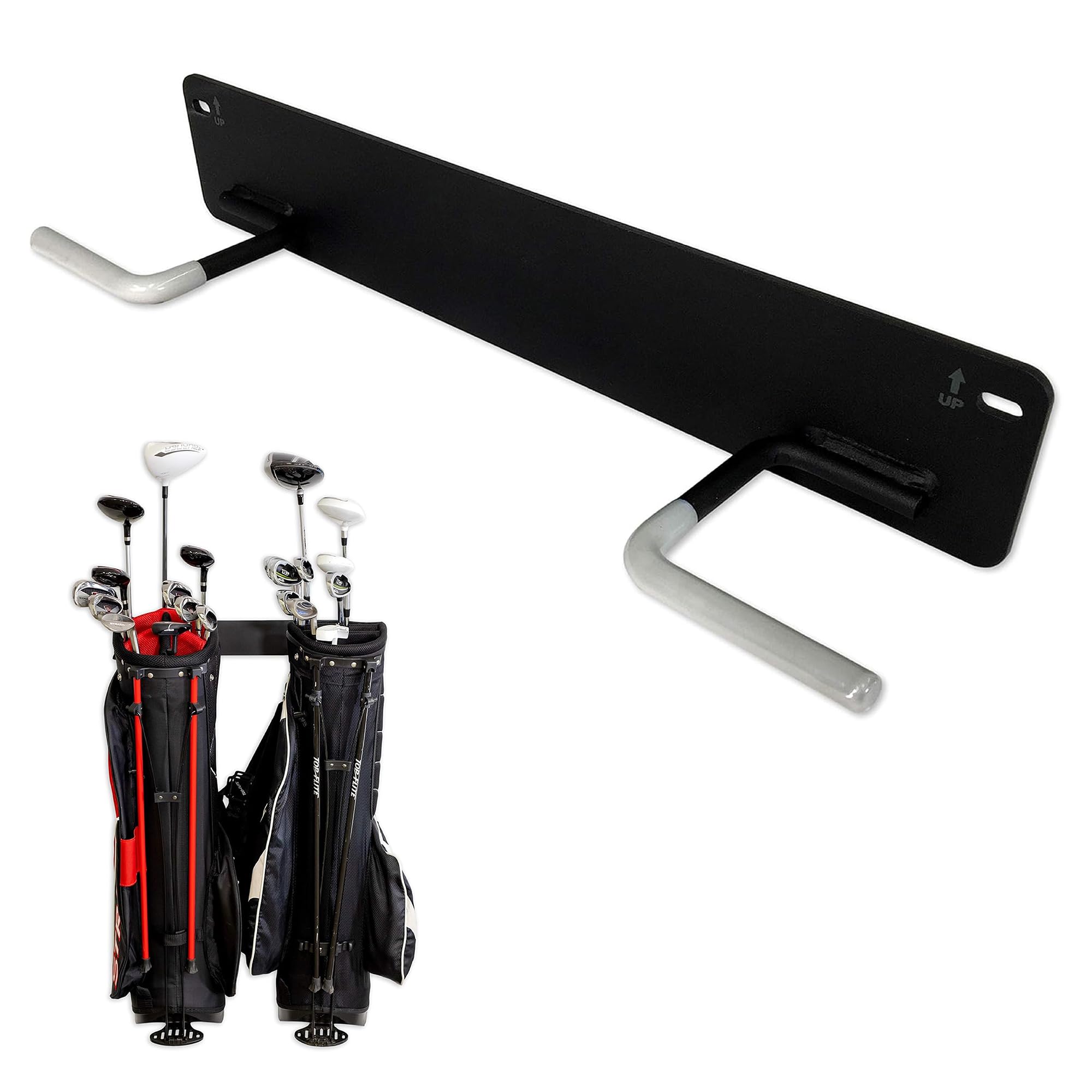 StoreYourBoard BLAT 2 Bag Golf Rack, Garage & Home Storage Hooks, Mounted Hanging Organizer, Golf Bags & Accessories