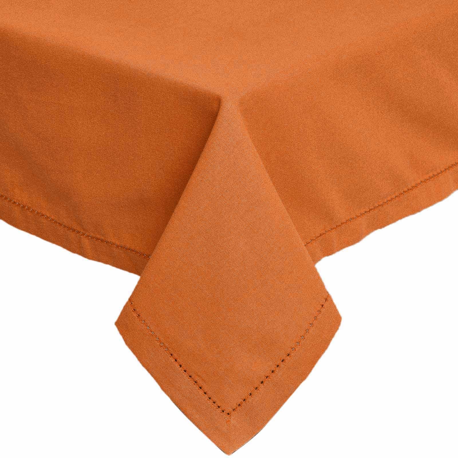 HOMESCAPES Orange Table Cloth, Plain Cotton Tablecloth, Square, Handcrafted & Durable Dining Table Cover with Hem Stitch, Hypoallergenic, Washable, Burnt Orange - 137 x 137cm