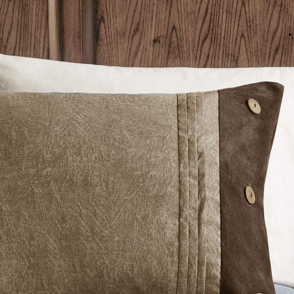 Madison Park Boone 7 Piece Faux Suede Comforter Embroidered Pillows, Bedskirt and Shams Cabin Style Soft Down Alternative Hypoallergenic All Season Bedding-Set, King, Brown: Home & Kitchen