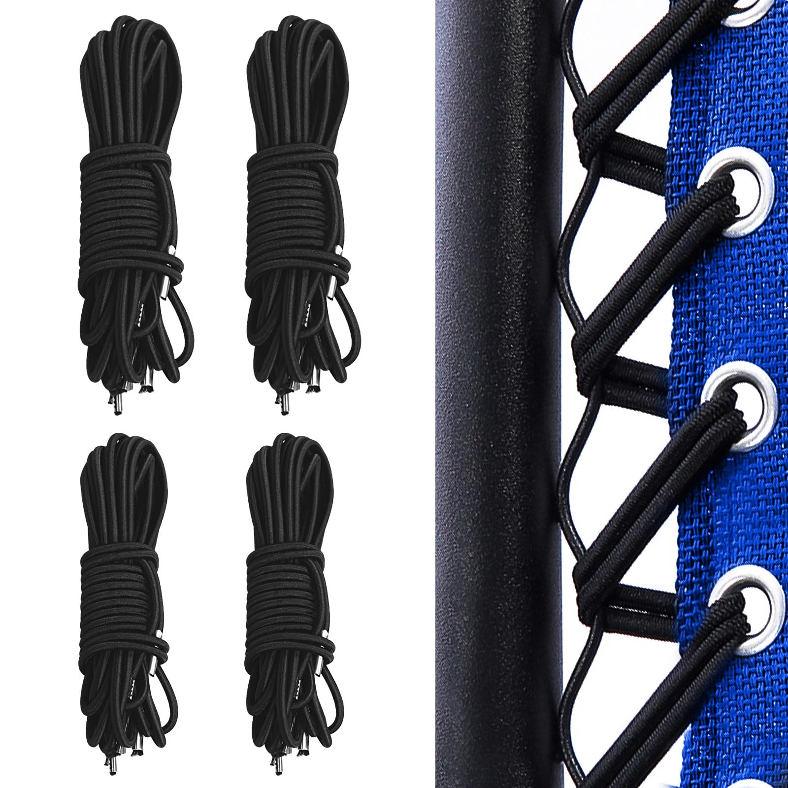 SKHAOVS 4 Pieces Replacement Cord for Zero Gravity Chair Replacement Elastic Cords Repair Tool Kit for Repairing Zero Gravity Chair Recliners Garden Sun Loungers Garden Chairs 1.3m/2m (Black)