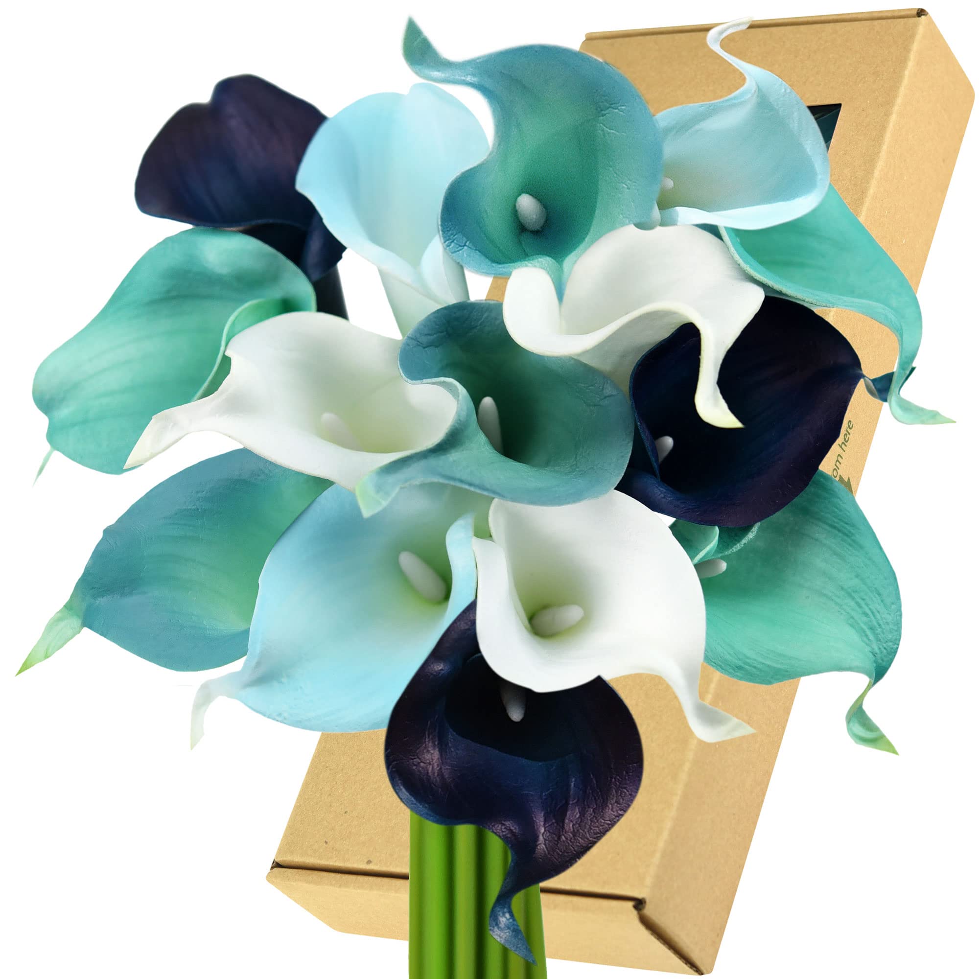 FiveSeasonStuff 15 Stems Real Touch Calla Lilies Artificial Flower Bouquet, Perfect Wedding, Bridal, Party, Home Office Décor DIY (Posh Blue Mix (15 Stems))