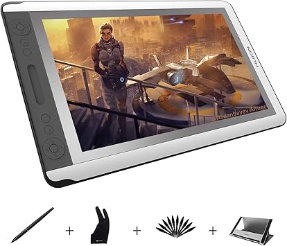 Amazon Com Huion Kamvas Gt 156hd V2 Graphics Drawing Tablet With Etched Glass Hd Screen 3 In 1 Cable 14 Express Keys And 1 Touch Bar Computers Accessories