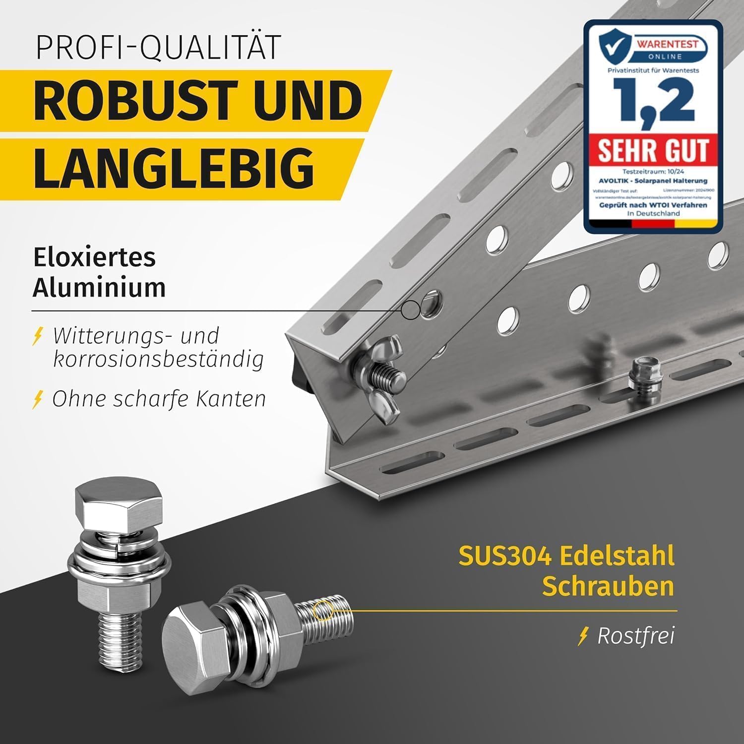 Avoltik Balkonkraftwerk Halterung im 2er Set (bis 114cm) I Halterung für 2 Solarpanel-Module I Verstellbar von 0-90° I Ideal für Dach, Balkon & Boden 4